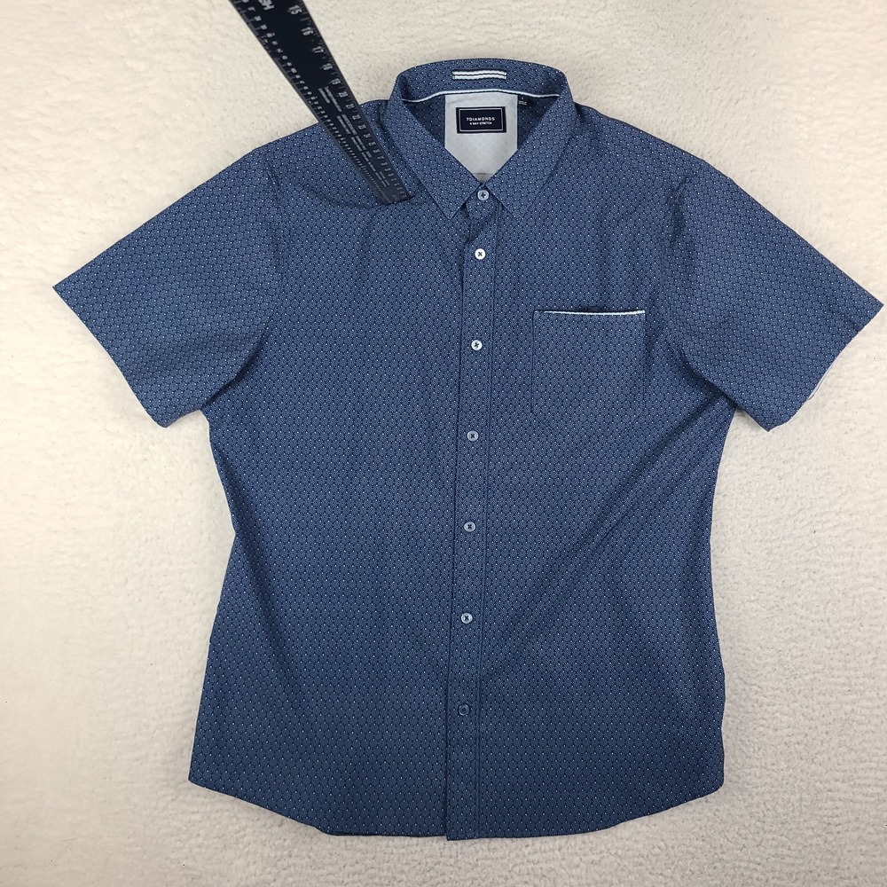 7 Diamonds Shirt Mens Large Blue 4 Way Stretch Preppy Performance Button Up
